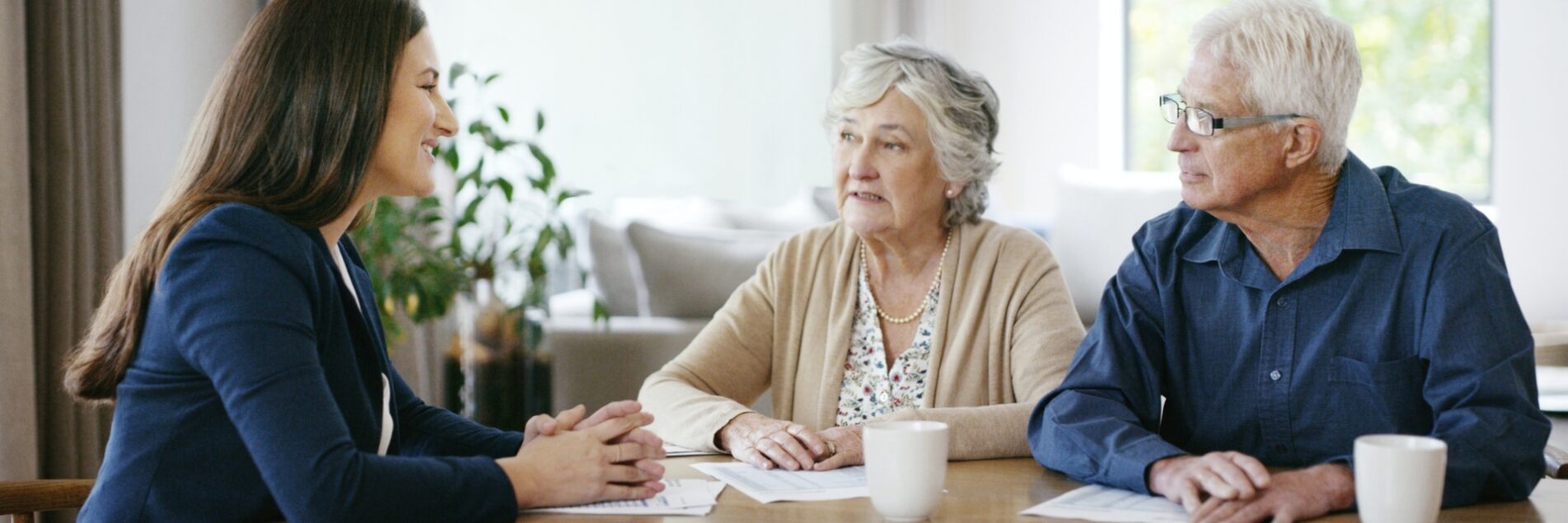 Elderly couple working with lawyer